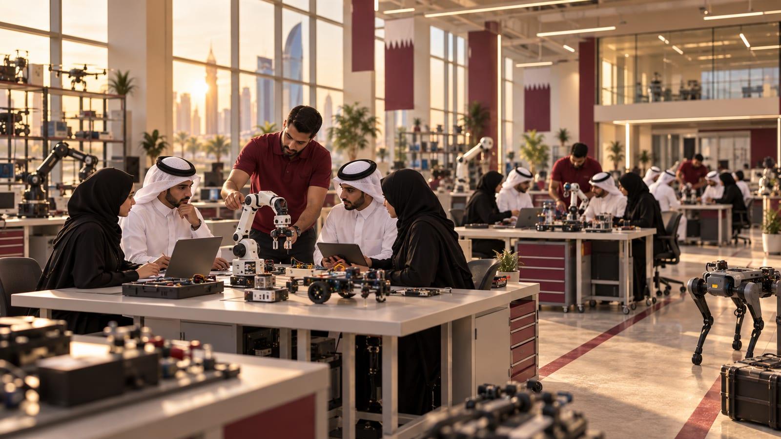 قاعة الروبوتات — أذرع تعاونية وروبوتات متحركة